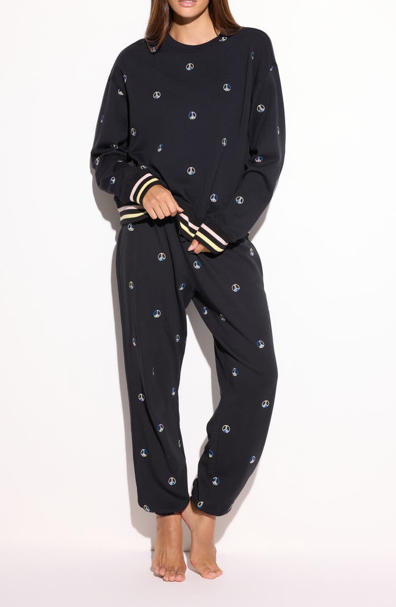 Spiritual Gangster Peace Embelem Hudson Cotton & Modal Sweatpants, Alternate, color, Black