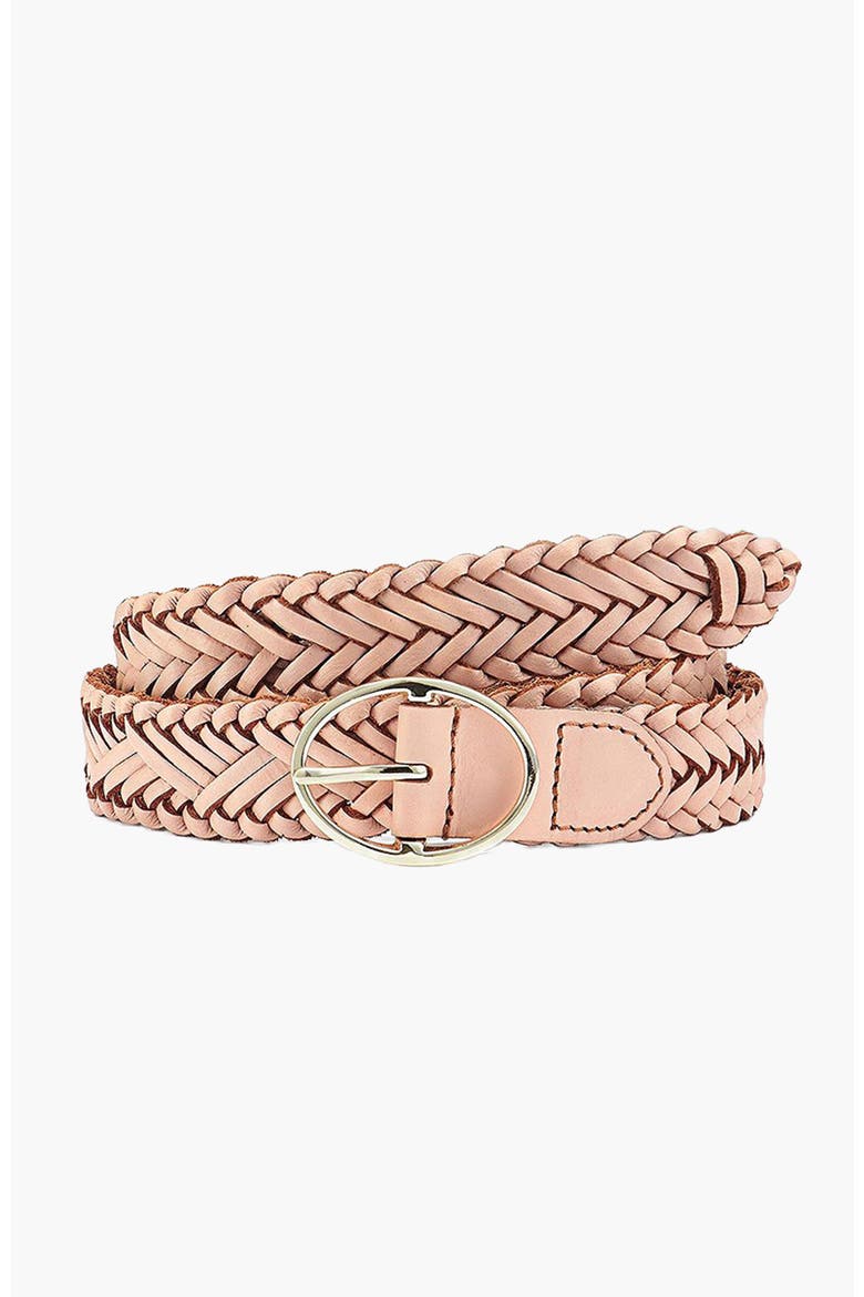 Woven Leather Belt, Main, color, Rose