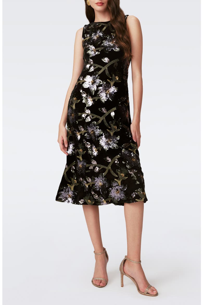 Coral Sequin Floral Midi Dress, Main, color, SEQUIN FLORAL