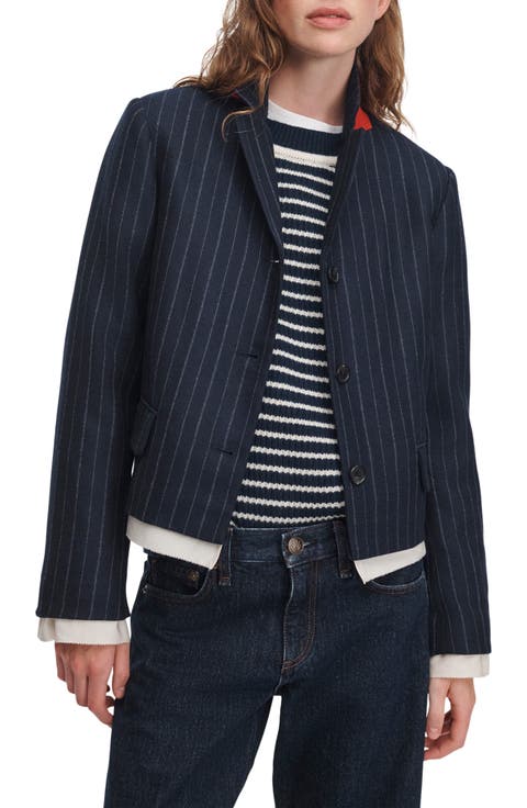 Lawrence Pinstripe Wool Blend Cropped Blazer