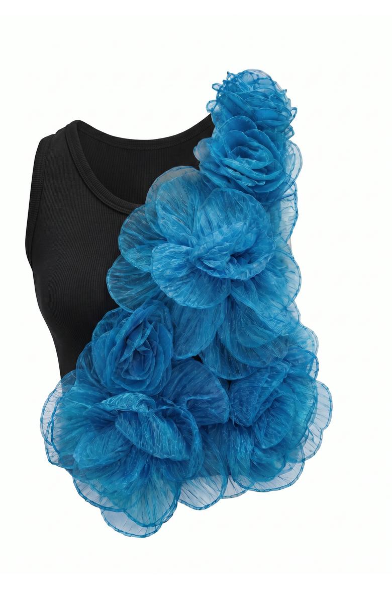 Floral Applique Tank Top, Main, color, Black