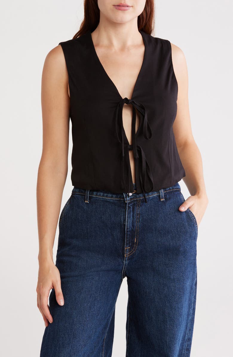 Vigoss Tie Front Vest, Main, color, Black