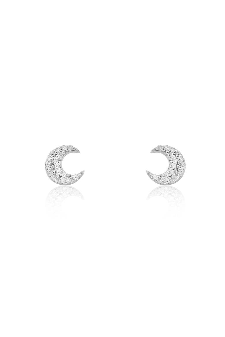 Diamond Moon Stud Earrings, Alternate, color, White Gold