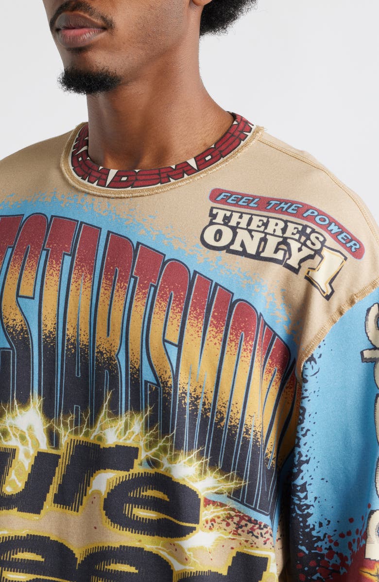 DIET STARTS MONDAY MX Racing Long Sleeve Cotton Graphic Print T-Shirt, Alternate, color, Tan/Blue/Multi