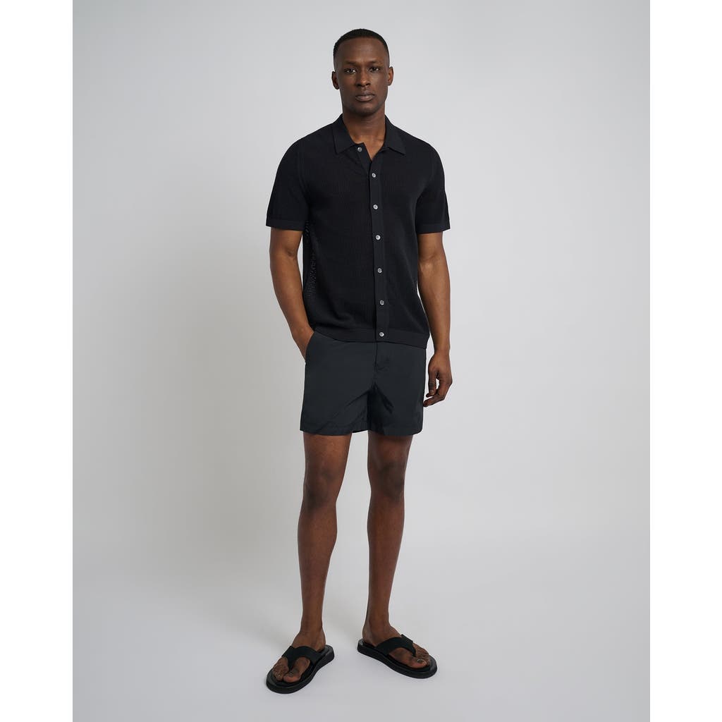 Onia Crochet Knit Button Up Shirt In Black