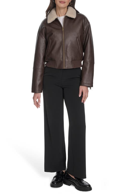 Levi's Faux Leather Aviator Jacket With High Pile Fleece Collar In Brown
