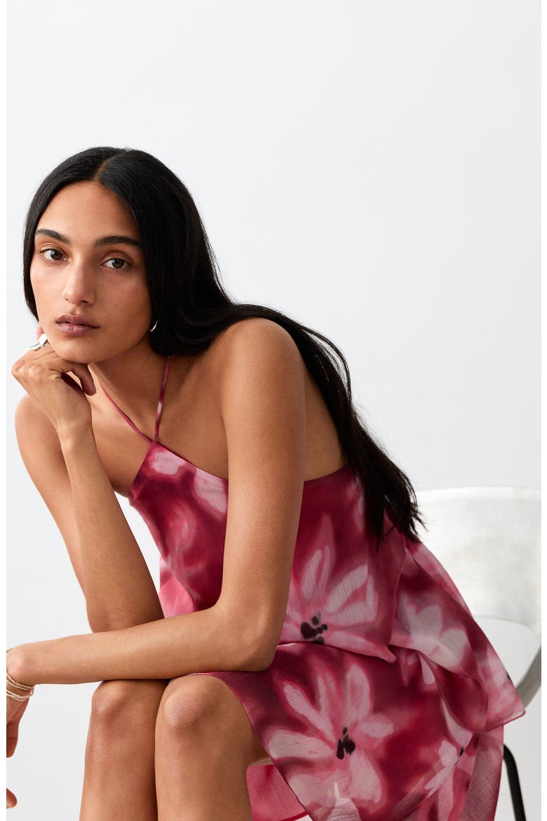 Floral Printed Halter Dress, Alternate, color, MAROON