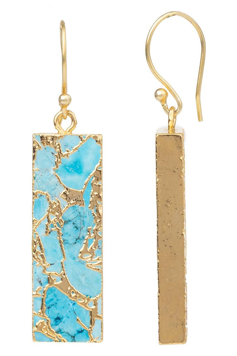 18K Gold Plated Mojave Turquoise Rectangle Drop Earrings, Alternate, color, TURQUOISE