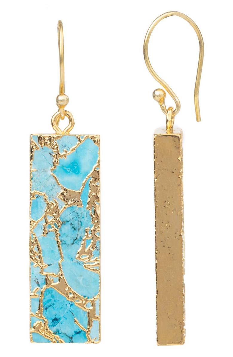 SAACHI 18K Gold Plated Mojave Turquoise Rectangle Drop Earrings, Alternate, color, Turquoise