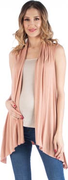 24seven Comfort Apparel Maternity Draped Open Front Sleeveless Cardigan