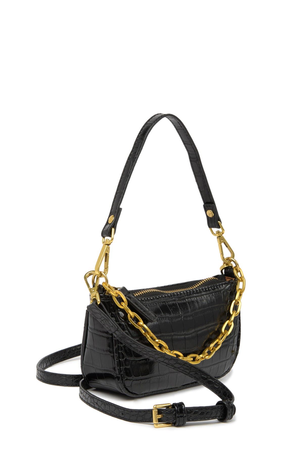 MOST WANTED USA Crocodile Embossed Leather Chain Baguette Crossbody Bag, Alternate, color, 