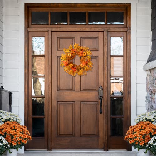 Northlight Autumn Leaves Pumpkins And Berries Artificial Fall Harvest Wreath In Orange
