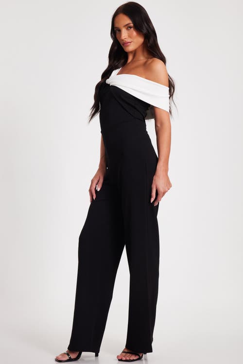 Quiz Scuba Crepe Contrast Bardot Jumpsuit In Black