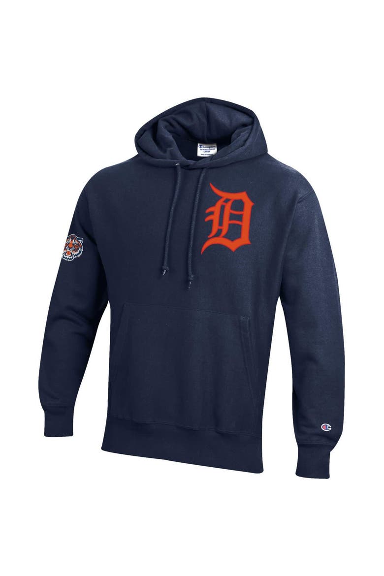 Men's Champion  Navy Detroit Tigers Reverse Weave Chenille Hoodie, Alternate, color, Navy