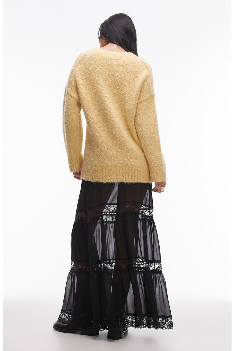 Tiered Sheer Lace Inset Maxi Skirt, Alternate, color, BLACK