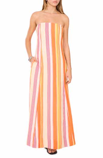 1.STATE Stripe Strapless Linen Blend Maxi Dress