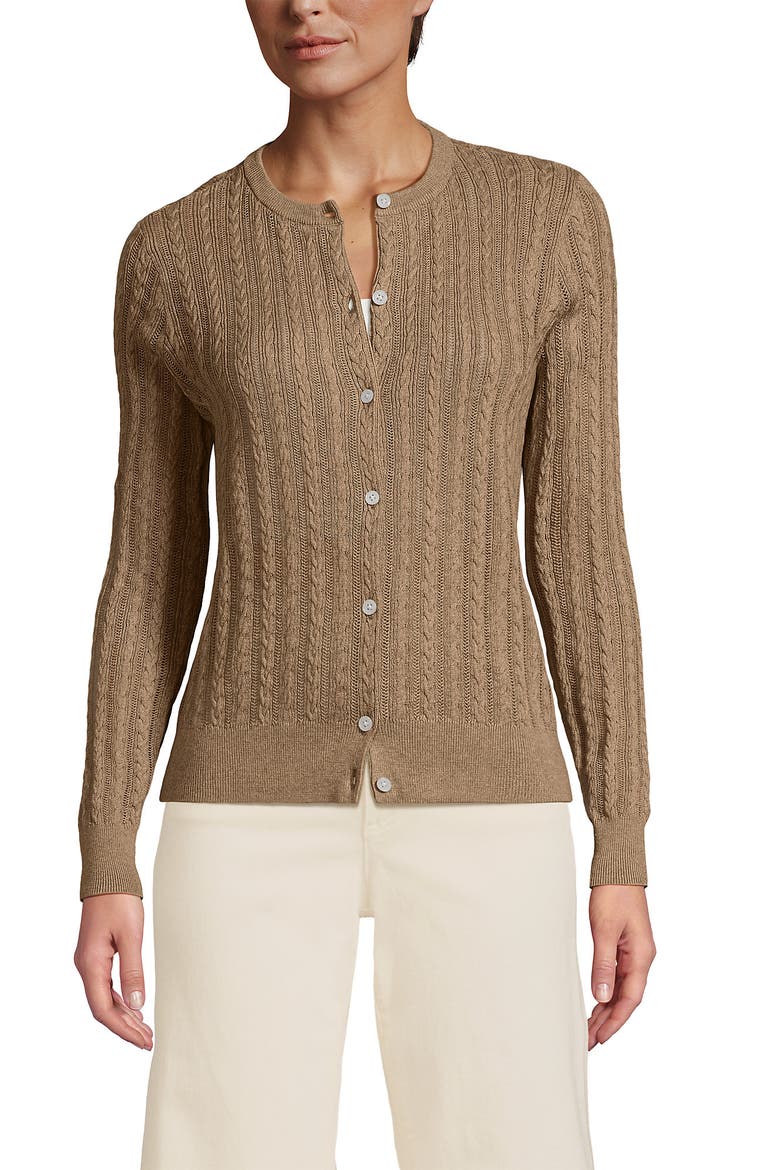 Cotton Pointelle Modern Cardigan Sweater, Alternate, color, Vicuna Heather