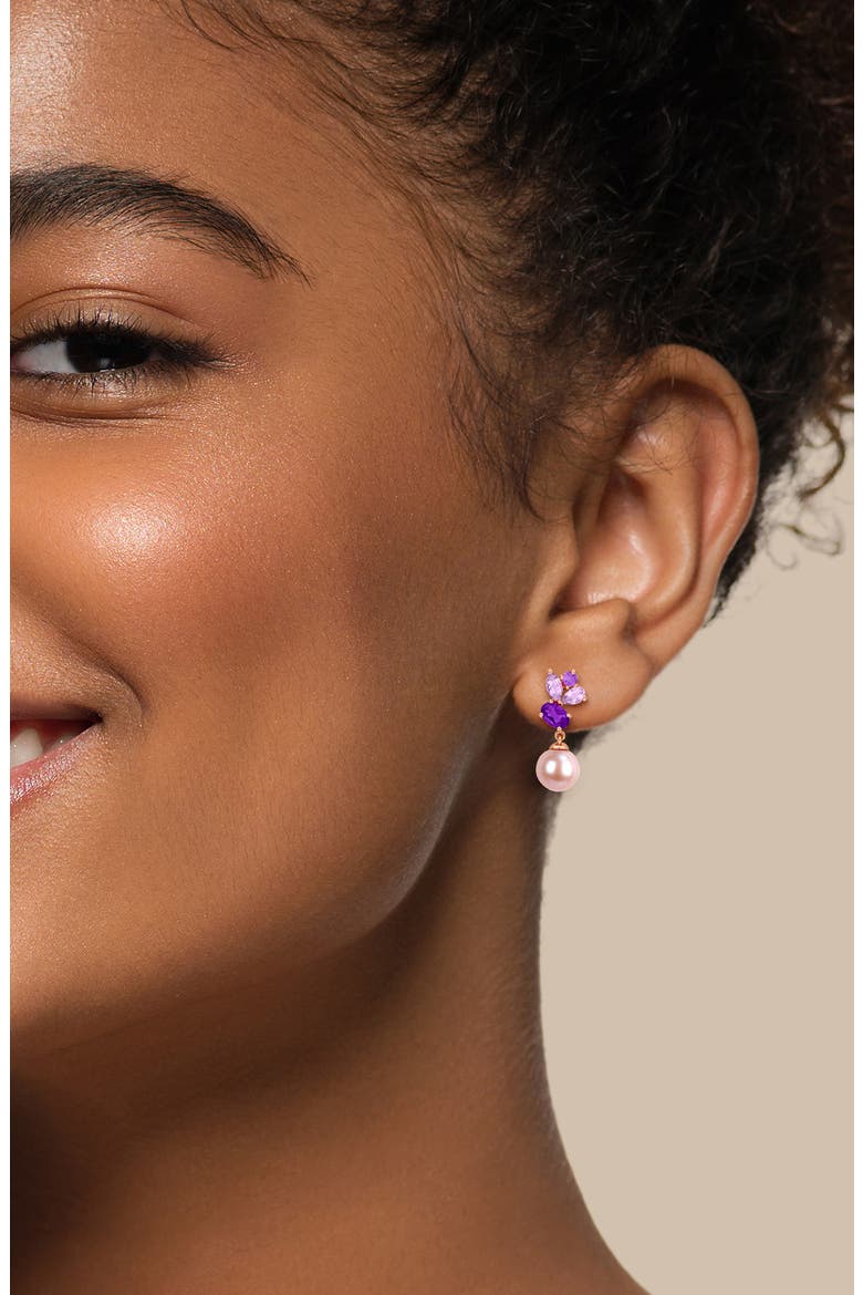 Amethyst & Pink Cultured Pearl Pendant Necklace & Drop Earrings Set, Alternate, color, PURPLE
