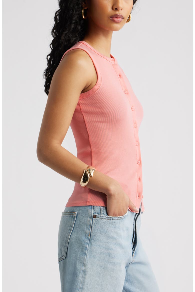 Rib Button-Up Tank, Alternate, color, PINK FLAMINGO