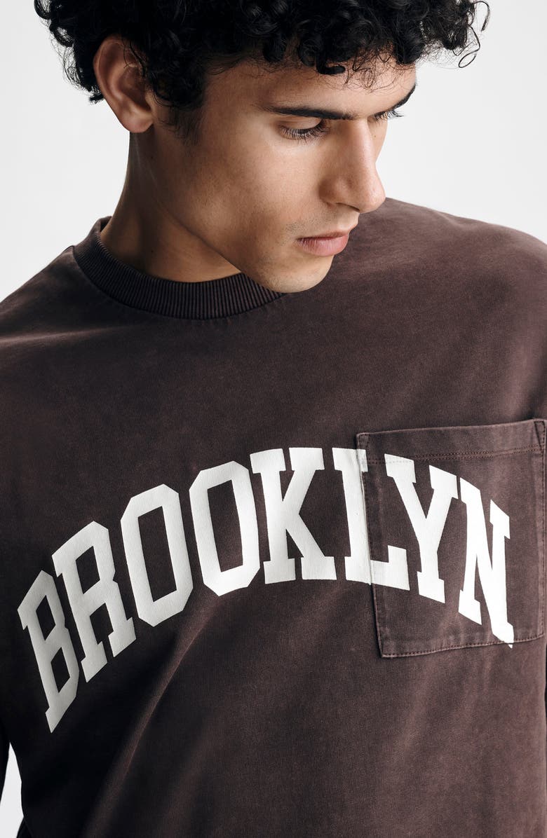 Brooklyn Industries Loose Fit Collegiate Logo Cotton Graphic Long Sleeve T-Shirt, Alternate, color, French Roast