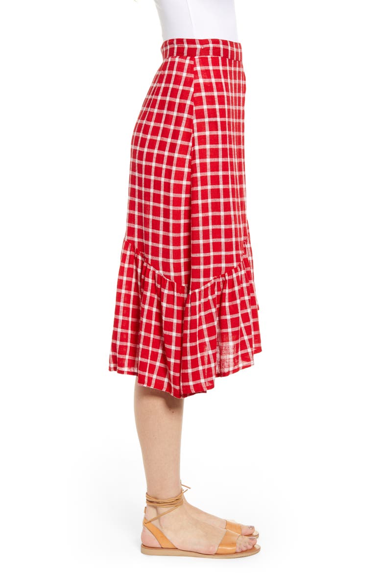 Lizzy Asymmetrical Ruffle Hem Skirt, Alternate, color, CHERRY WHITE GRID