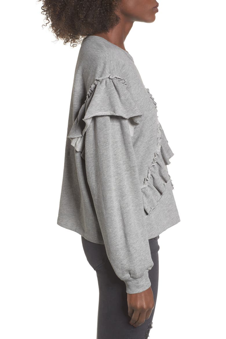 Asymmetric Ruffle Sweatshirt, Alternate, color, HEATHER GREY