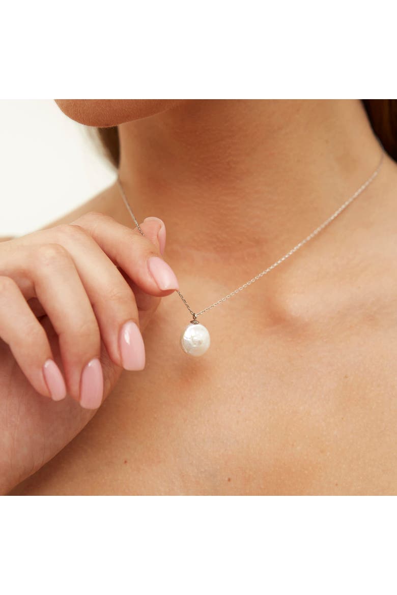 Baroque Flat Pearl Pendant Necklace Sterling Silver, Alternate, color, Silver