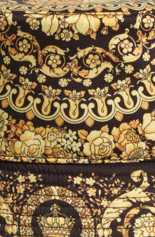Versace Men Printed Polyester Bucket Hat In Black Gold