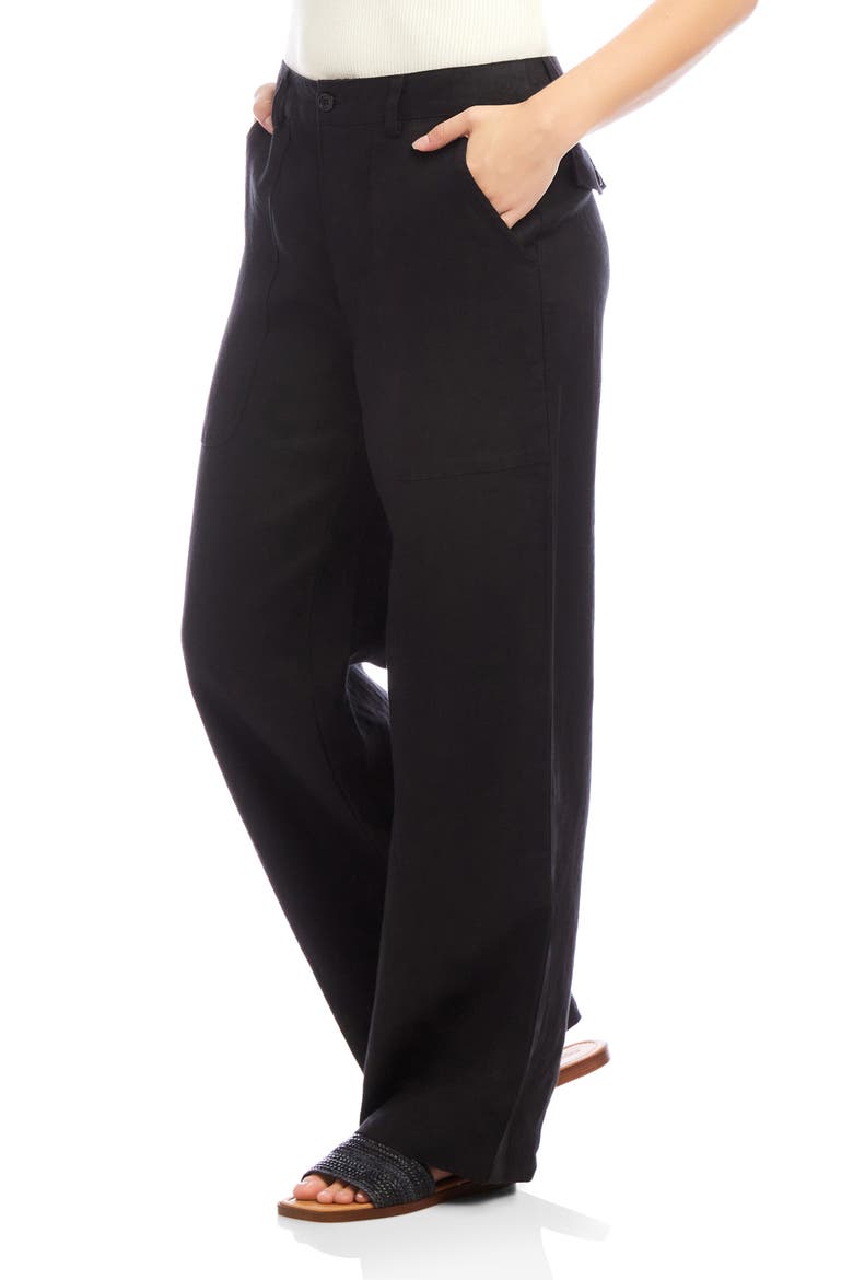 Patch Pocket Wide Leg Linen Pants, Alternate, color, BLACK