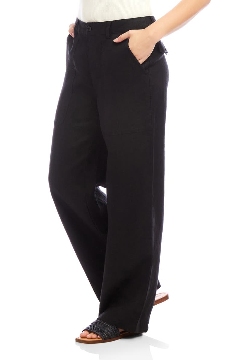 Karen Kane Patch Pocket Wide Leg Linen Pants, Alternate, color, Black