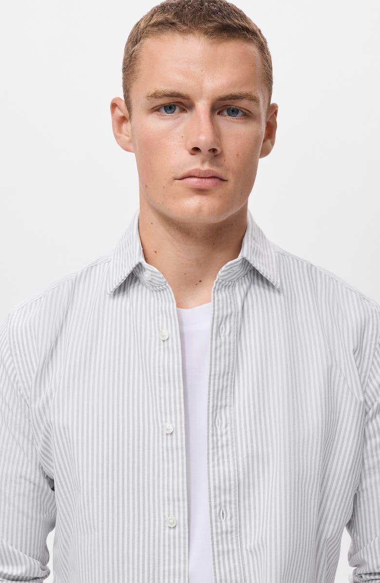 MANGO Stripe Cotton Button-Up Oxford Shirt, Alternate, color, Grey