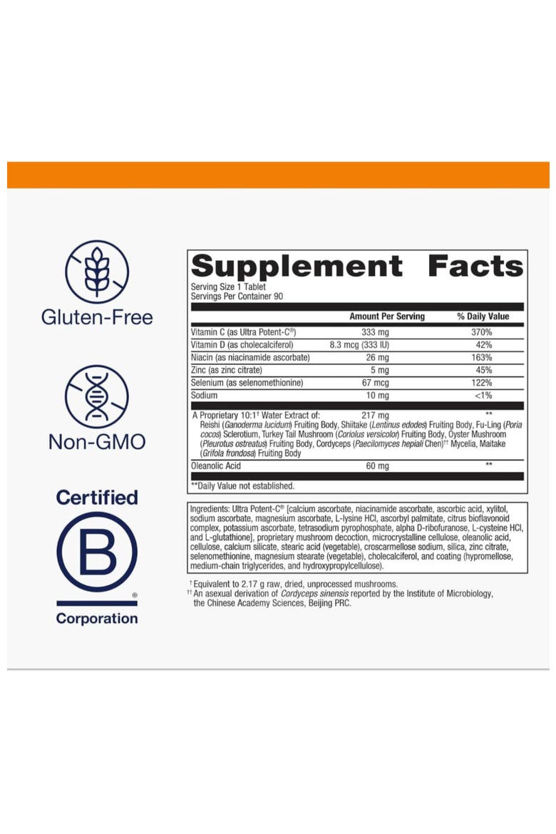 ImmuCore Immune Support Vitamin C D3 Zinc Selenium Mushroom Extract 90 Tablets, Alternate, color, None