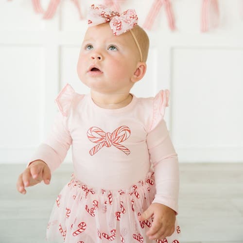 Sweet Wink Candy Cane Confetti Christmas Long Sleeve Tutu Bodysuit In Pink