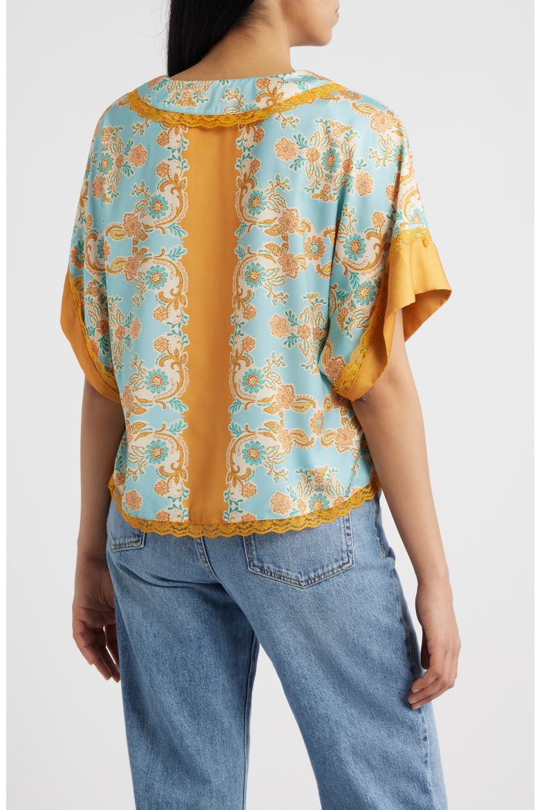 Lace Trim Print Dolman Sleeve Top, Alternate, color, PALE TEAL/ ORANGE MULTI