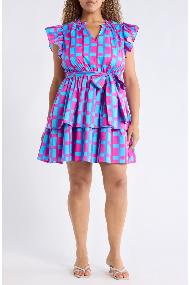 Marvy Checker Emie Ruffle Minidress, Main, color, FUCHSIA-BLUE-MUL