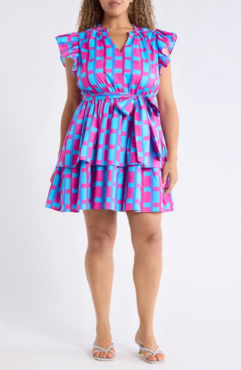 Marvy Checker Emie Ruffle Minidress (Plus)