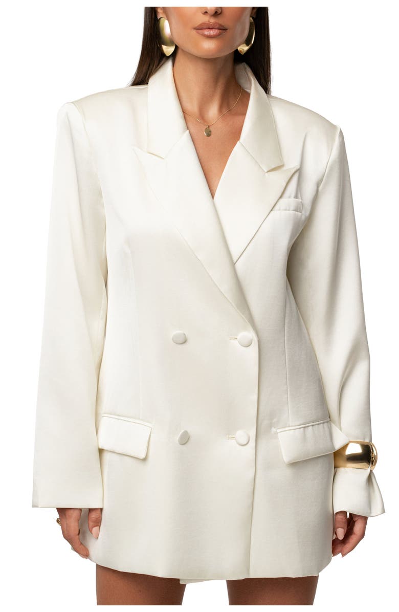 JLUXLABEL Lara Oversize Satin Blazer, Alternate, color, Ivory