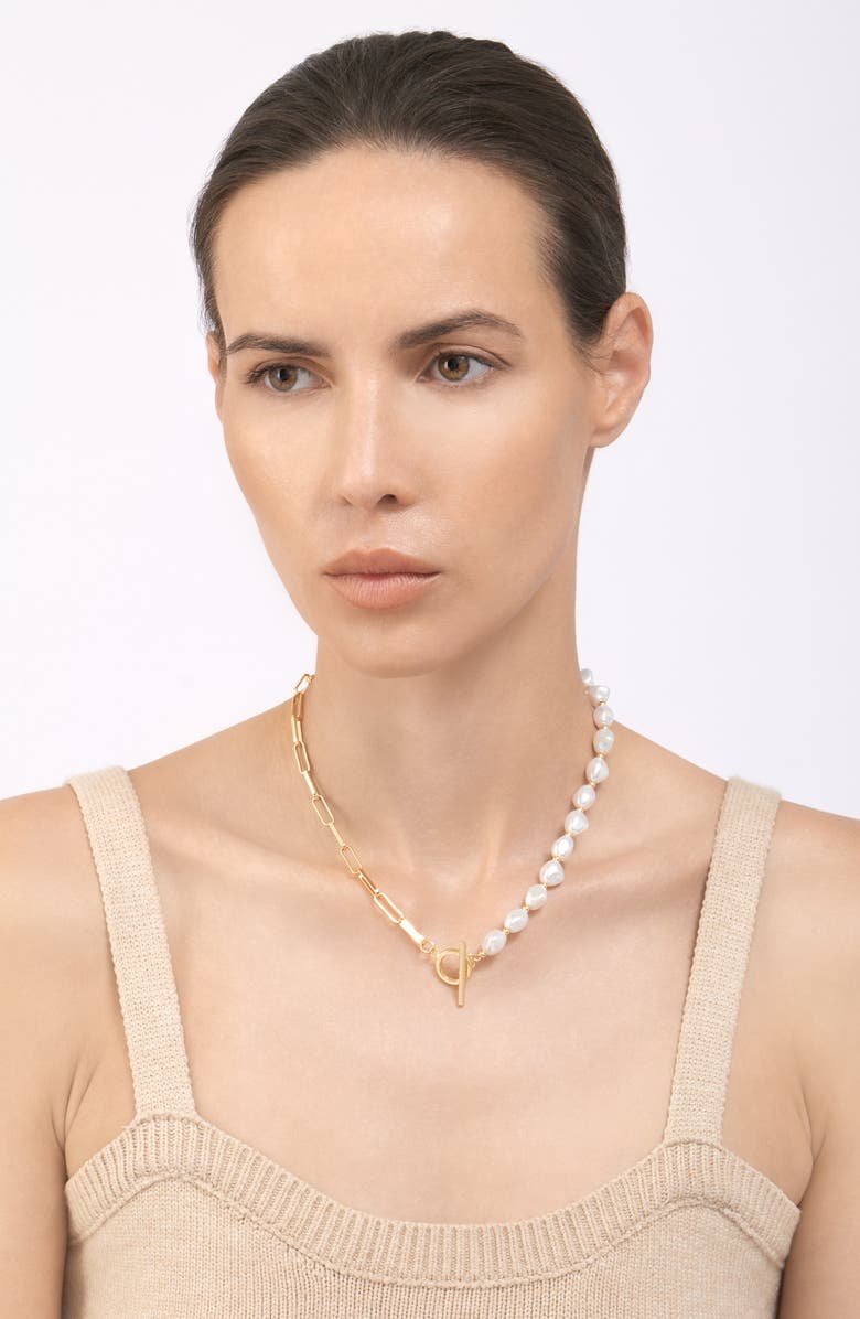 Adornia Imitation Pearl & Paperclip Link Toggle Necklace, Alternate, color, White