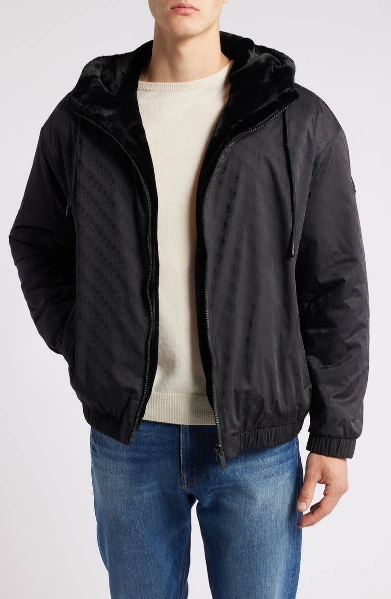 Moose Knuckles Borden Bunny Wind & Water Resistant Faux Fur Reversible Moto Jacket, Main, color,