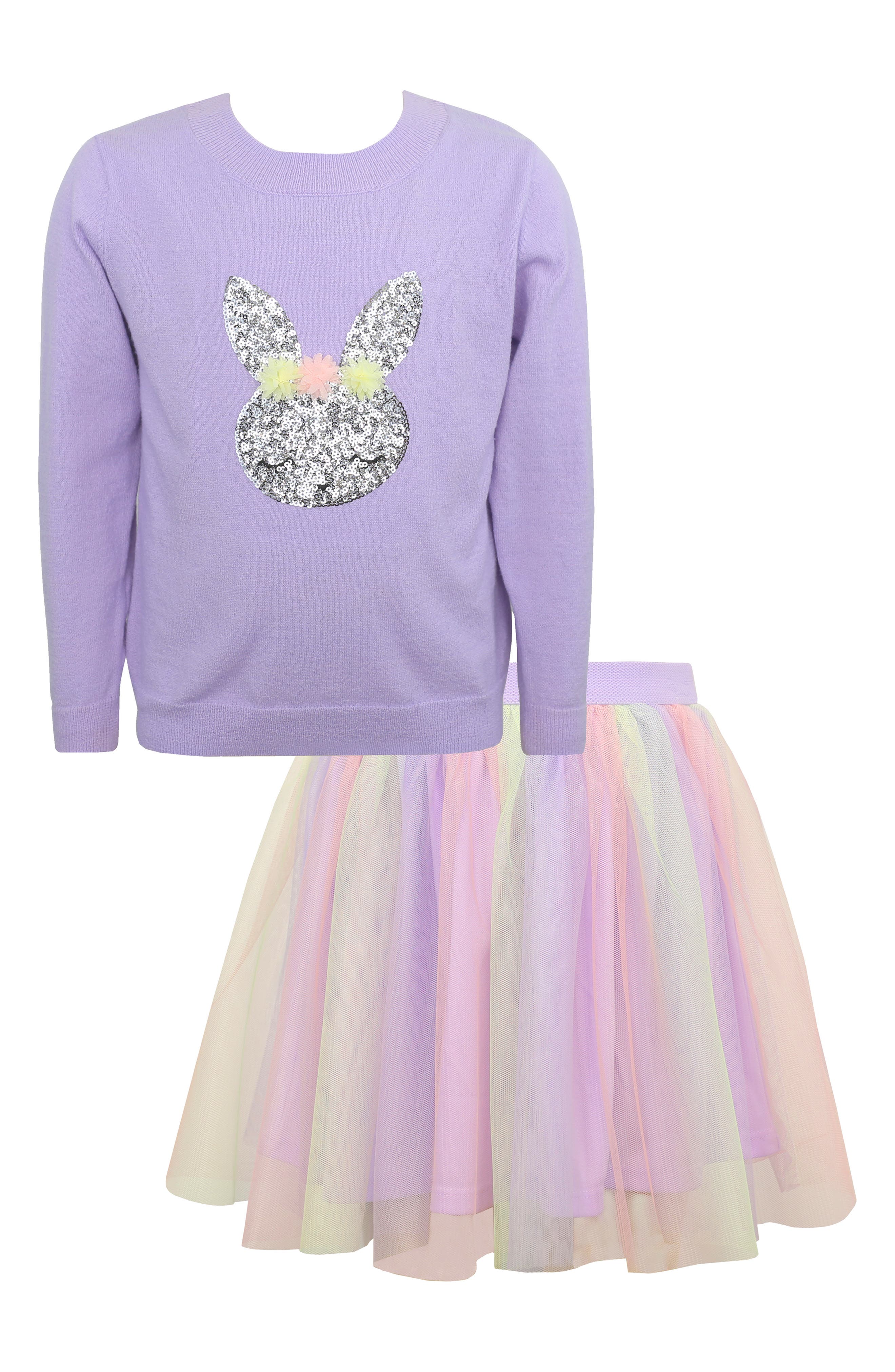 Zunie Kids' Sequin Bunny & Mesh Tutu Skirt Set