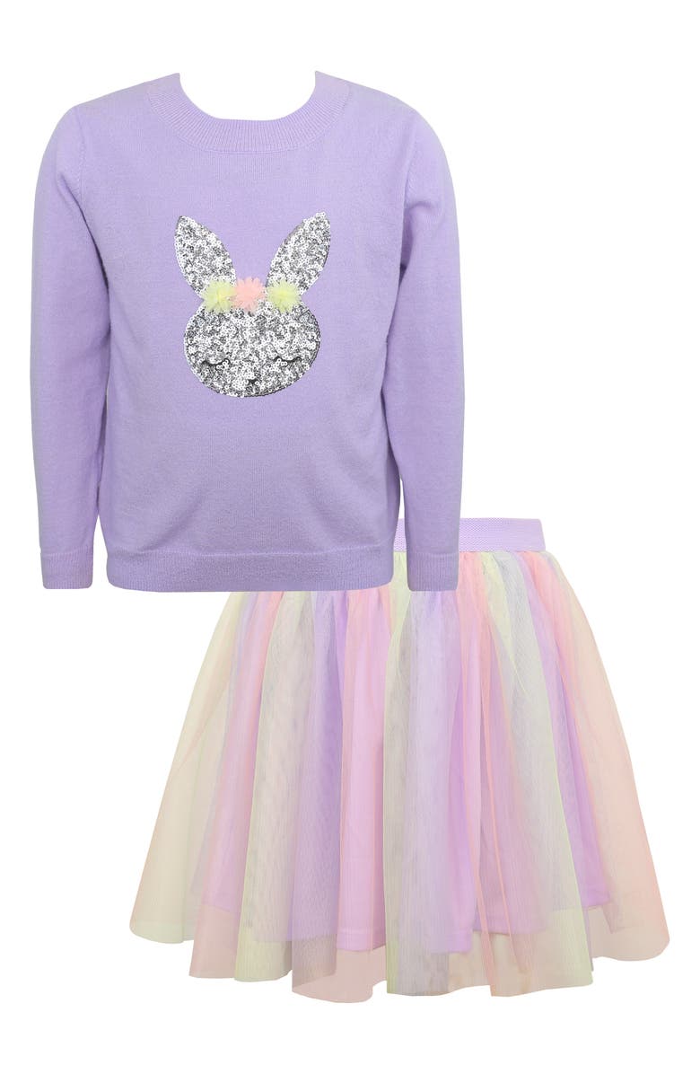 Zunie Kids' Sequin Bunny & Mesh Tutu Skirt Set, Main, color, Lilac/ Mult