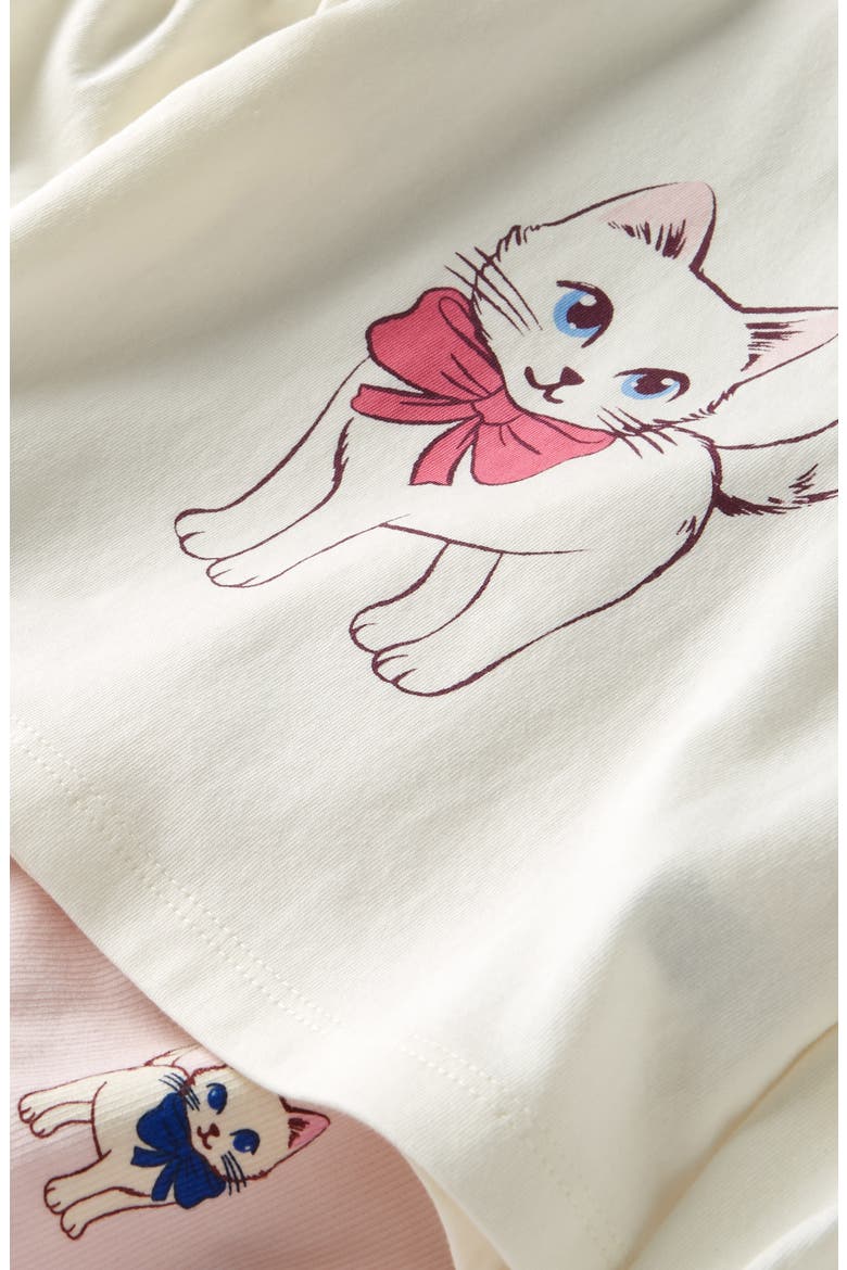Cotton Graphic Bubble T-Shirt & Pants Set, Alternate, color, IVORY KITTEN- PINK BOW KITTENS