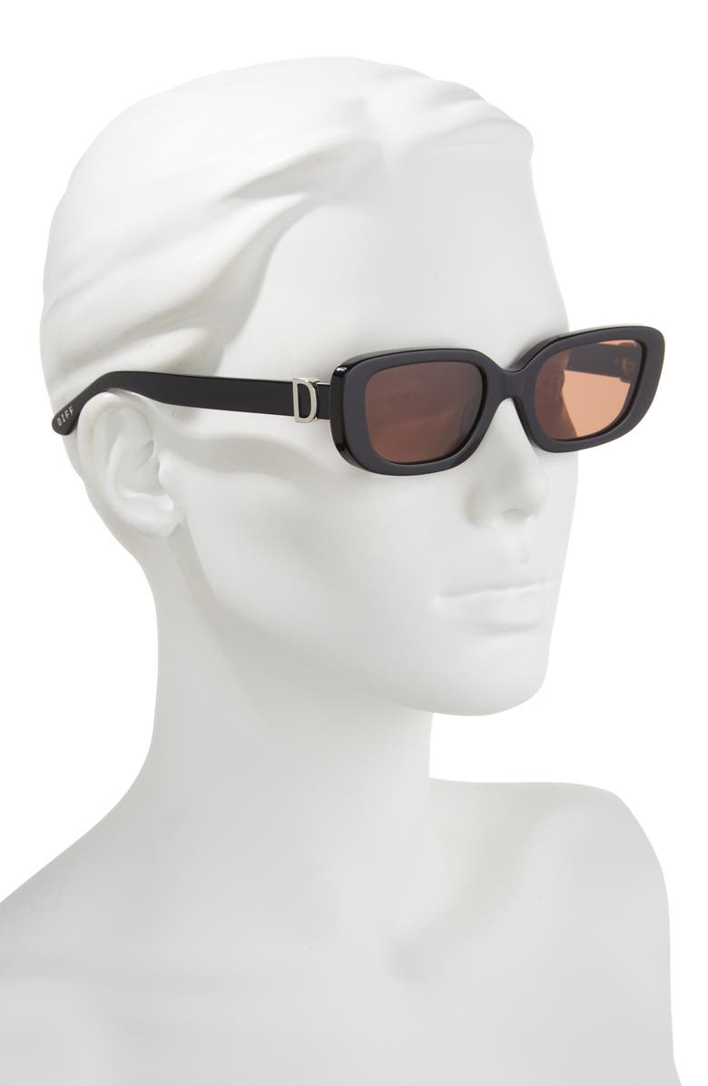 DIFF Daphne 51mm Rectangle Sunglasses, Alternate, color, Black Silver Metal / Brown