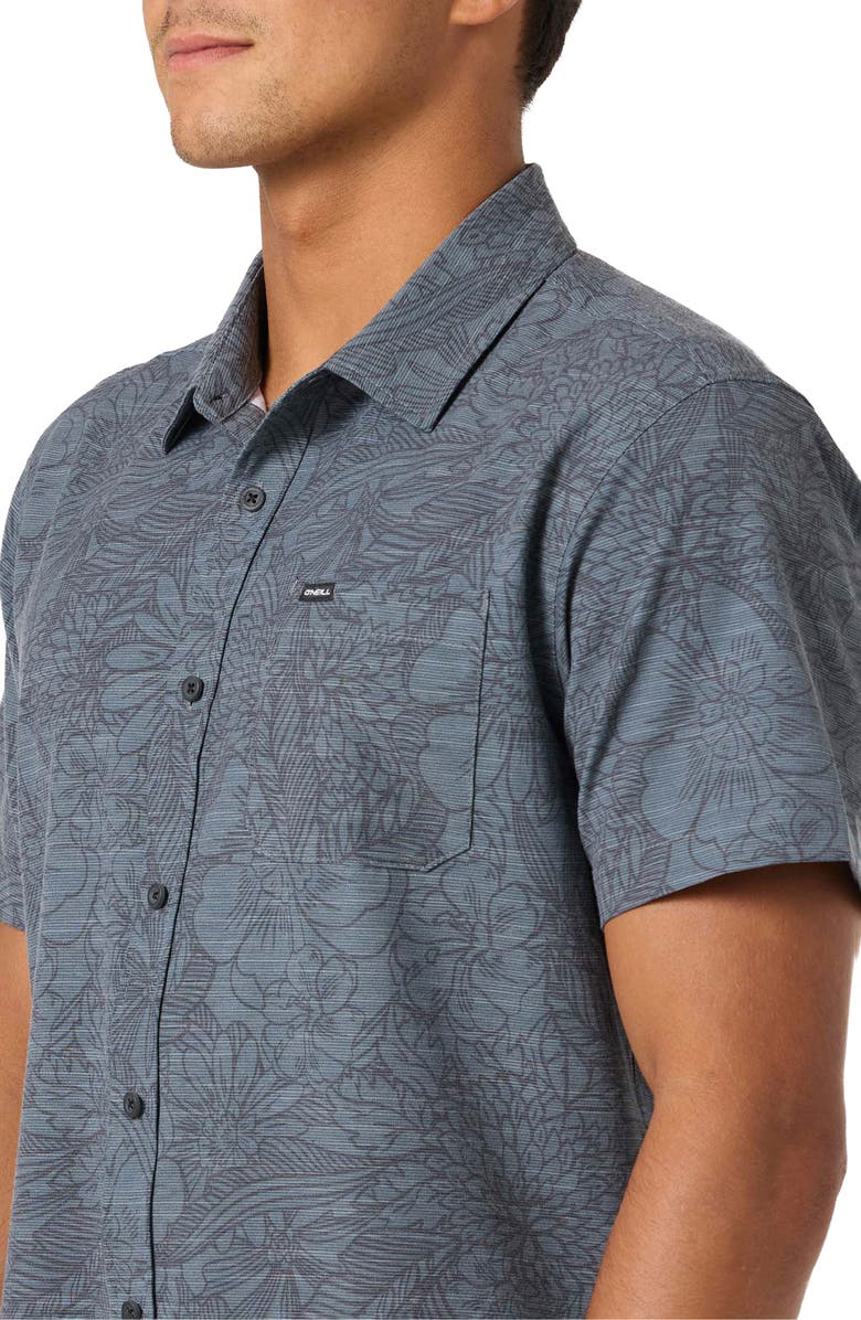 O'Neill UPF Slub Standard Short Sleeve Performance Button-Up Shirt, Alternate, color, Dark Shadow