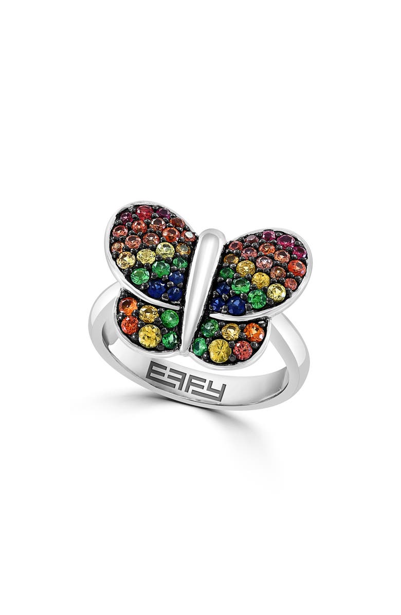 EFFY Sterling Silver Pave Sapphire & Tsavorite Butterfly Ring, Main, color, 