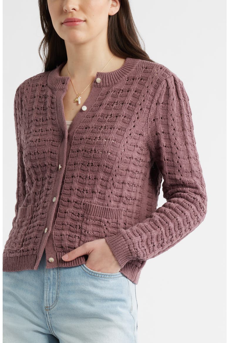Pointelle Stitch Cotton Cardigan, Alternate, color, MAUVE TAUPE