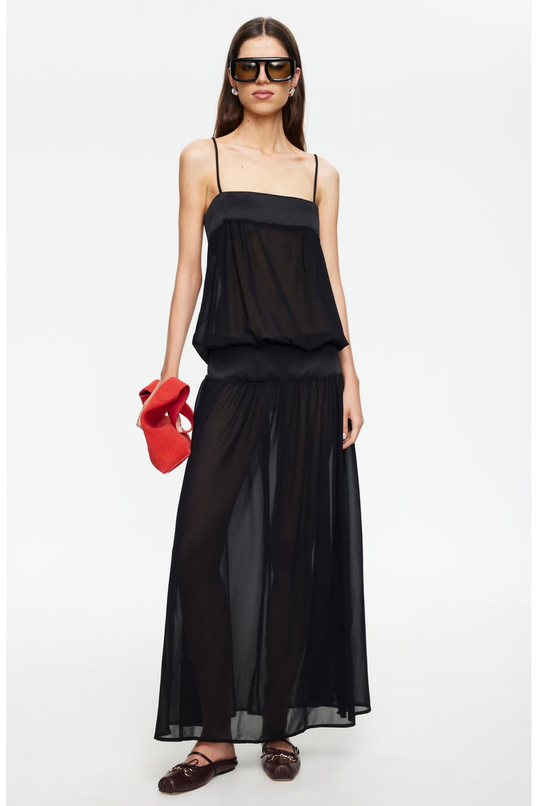 Gracia Sleeveless Chiffon Maxi Dress, Alternate, color, NOIR