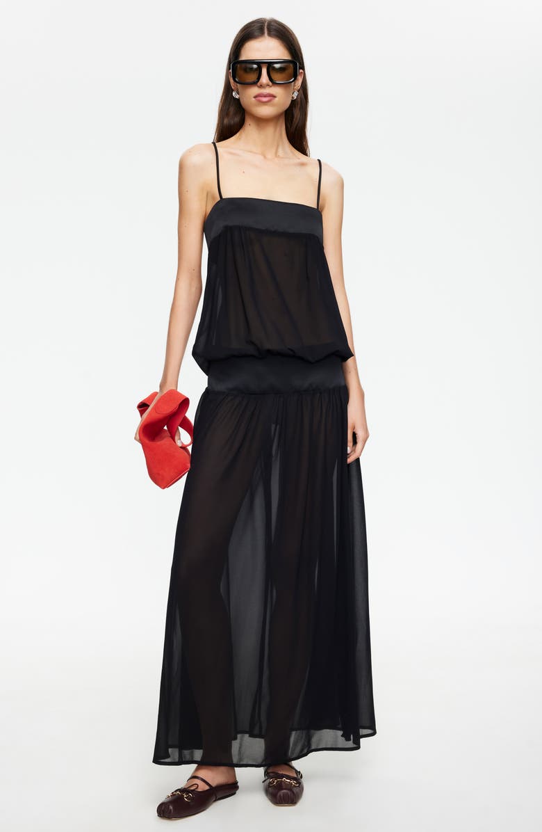 LIONESS Gracia Sleeveless Chiffon Maxi Dress, Alternate, color, Noir
