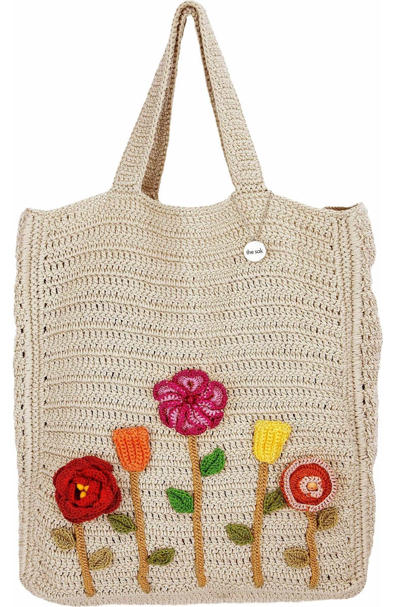 The Sak Lanie Market Tote Hand Crochet Bag, Main, color, Flower Ecru