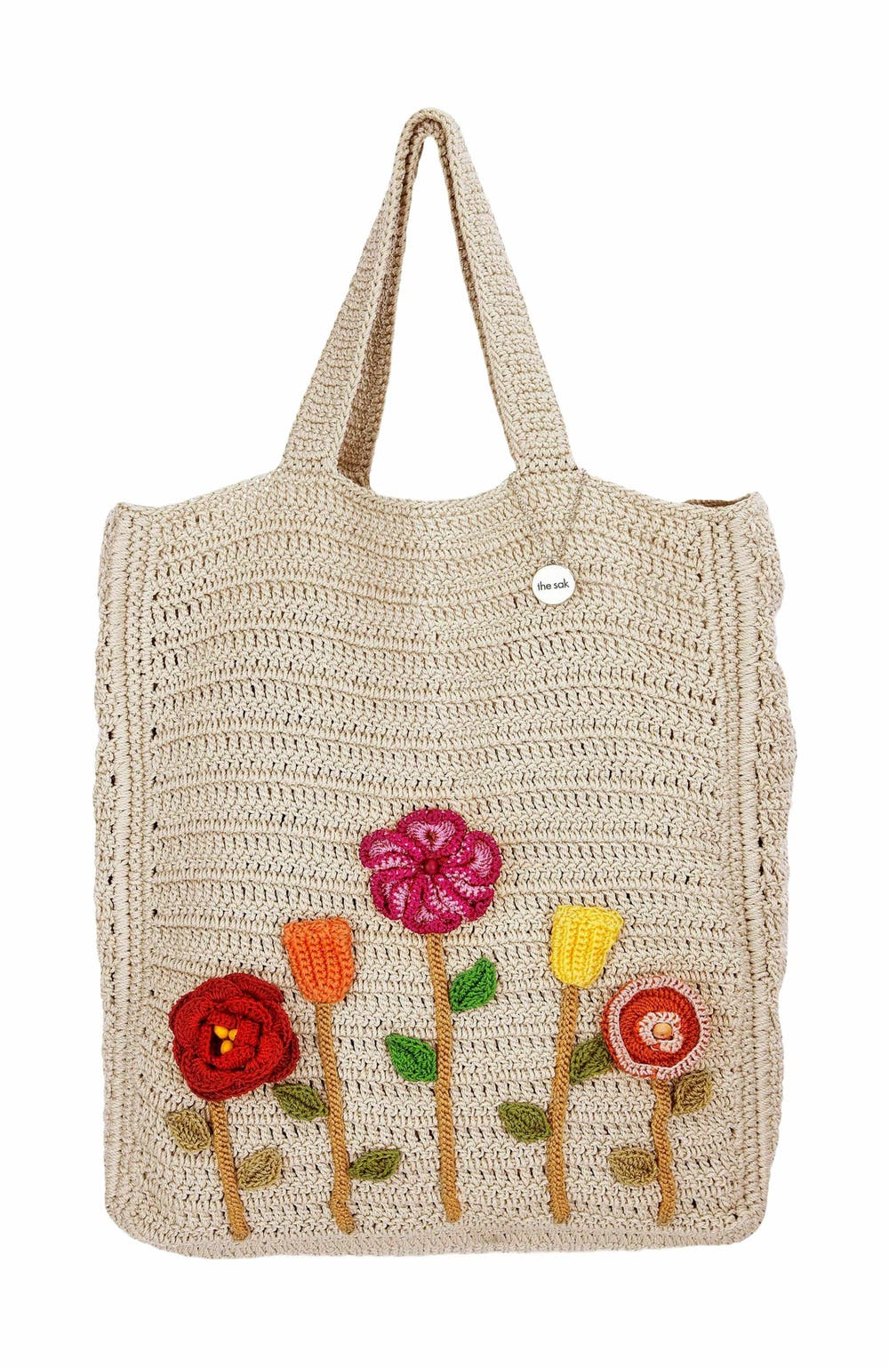 Lanie Market Tote Hand Crochet Bag, color, Flower Ecru